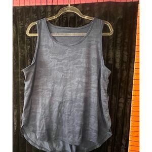 Women’s Blue Sleeveless Burnout Tank Top 100% Polyester Curved Hem